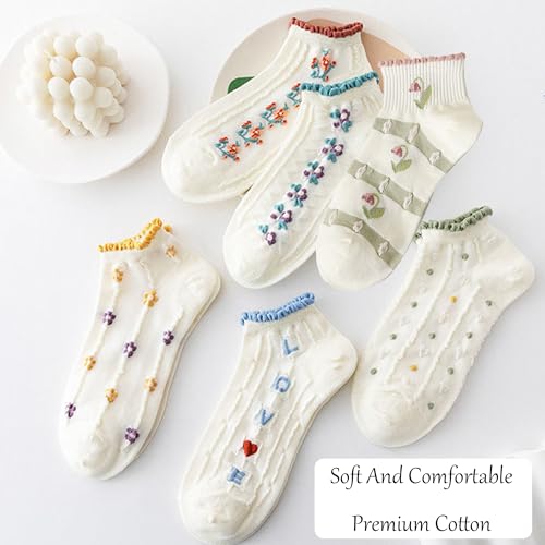 Women's Cute Ruffle Ankle Socks with Retro Patterns,Casual Design and Princess Flower Details Gifts for Girls.3