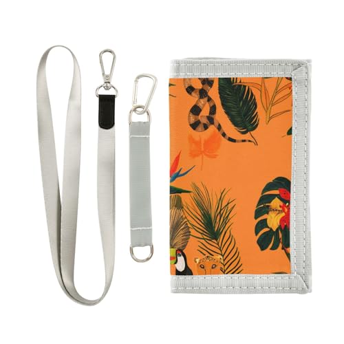 Animals Flowers Wild Orange Kids Wallet for Boys Girls Trifold Sport Outdoor Wallets for Teen Children Youth Wallet with Zippered Coin Pockets Card Holders Front Pocket Wallets with Magic Sticker
