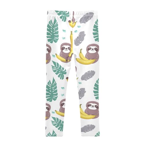 Wusikd Cute Sloths Girls' Leggings Toddler Doodles Banana Leaves Kids Yoga Pants Dance Active Tights 4T2
