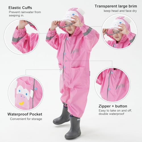 Kids Toddler Raincoats Boys Girls One Piece Rain Suit Breathable Waterproof Coverall Baby Rain Jackets 1-10 Years2