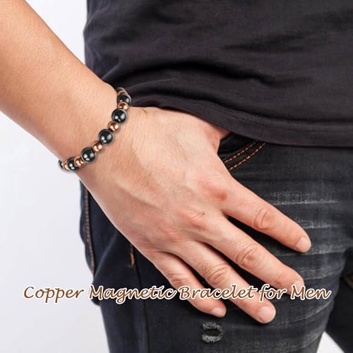 Pulseras de cobre para hombre con 3800 Gauss y cuentas elásticas de alta pureza 2
