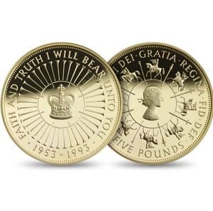 MONETA ORO 5 STERLINE 1993 Regina Elisabetta RARA