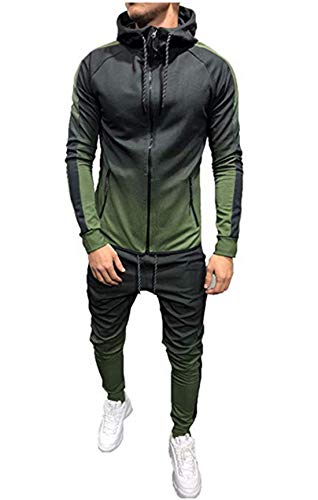 Men's Outdoor 2 Piece Jacket Pants Track Suit Sport Sweat Suit Set Green