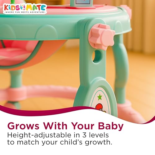 Image of Kidsmate Musical Walker for Kids for 6 to 18 Months | Walker for Babies with Rattles, Lights & Push Handle | Adjustable Height, 360 Rotating Wheels | Foldable Baby Walker for Boys & Girls - Pink