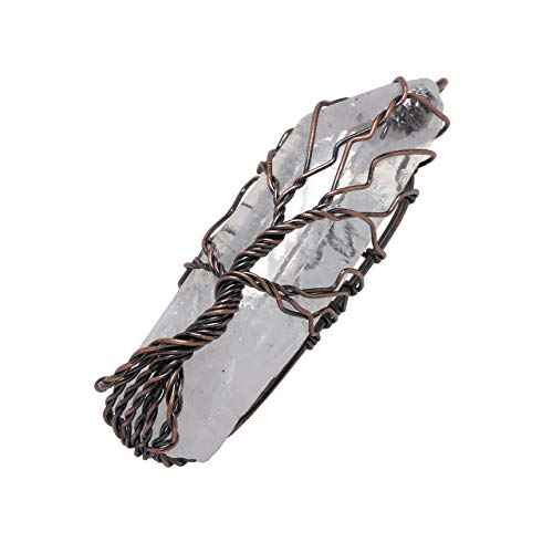 Jovivi Healing Crystal Stone Necklace Wire Wrapped Raw Clear Crystal Quartz Tree of Life Pendant Gemstone Chakra Necklace for Women
