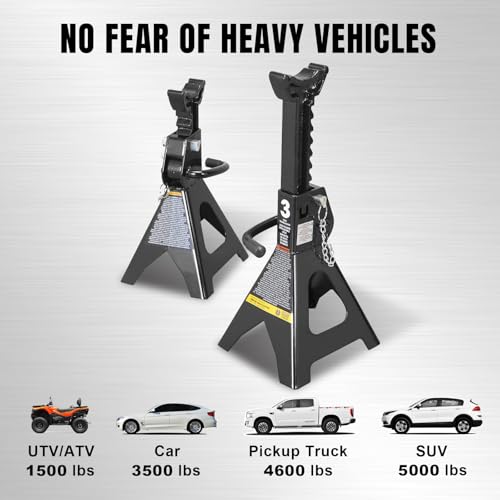 Image of Torin 3 Ton (6,000 LBs) Capacity Double Locking Steel Jack Stands, 2 Pack, Black, AT43002AB