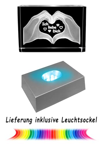 Sfeerlicht - Het perfecte cadeau: kristalglazen blok met 3D-gravure/Ich liebe dich cadeaus voor vrouwen, mannen/jubileumcadeau voor haar, hem/gravure hart/nachtlampje - Afbeelding 6