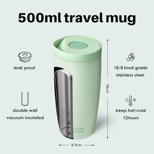 BOTTLE BOTTLE Thermobecher 500ml To Go – Premium Isolierbecher aus Edelstahl, auslaufsicher, BPA-frei, Quick-Press-Verschluss… – Ansicht 3