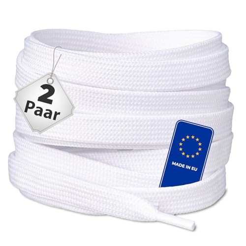 Schnürfuchs 2 Paar Flache Premium Schnürsenkel 120cm Polyester 8mm Breit Reißfeste Ersatz Schuhbänder für Sneaker Turnschuhe Sportschuhe Freizeitschuhe Made in Spain