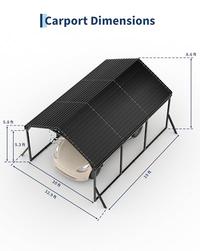 Image of Garvee 10x15x9 ft Metal Carport, Car Port with Reinforced Frame and Steel Roof for All-Weather Use, Permanent Shelter for Sedans, SUVs, or Boats