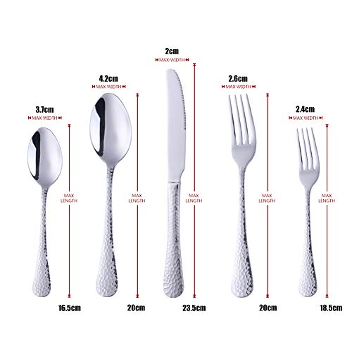 Bisda Silverware Set, 20 Piece Premium 18/8 Stainless Steel Hammered Kitchen Utensil Flatware Cutlery Sets of 4, Mirror Polish, Dishwasher Safe