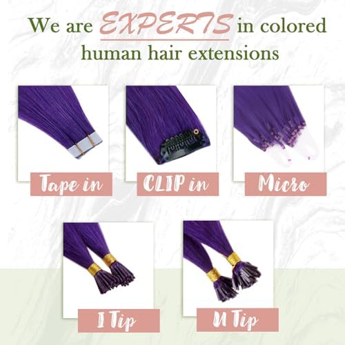 RUNATURE Micro Ring Real Hair Extensions for Women Purple 18 Inch 25g 25s — view 6