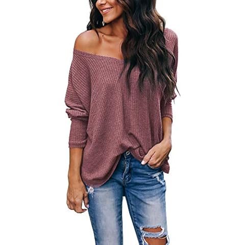 Albe Rita Women's Casual V-Neck Batwing Sleeve Pullover Tops,Brick red,XXL Cover