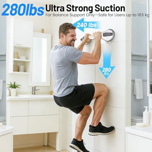 Image of 2PK Grab Bars for Shower Handle, Elderly Assistance Products, Grey | Seniors Removable Bar Safety, Suction Cup for Bathtubs and Showers /Bathroom /Walls, Heavy Duty Handrails Grip, No Drilling