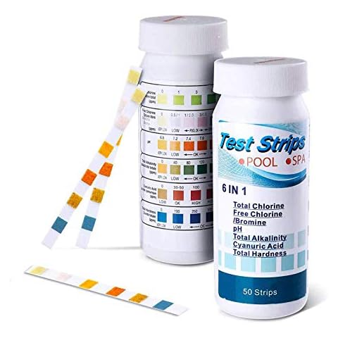 100pcs Hot Tub Test Strips, 6 in 1 Test Strips for Pool/ Spa/ Hot Tub Testing PH / Total Chlorine / Free Chlorine / Total Alkalinity / Cyanuric Acid / Total Hardness, Easy to Read Cover