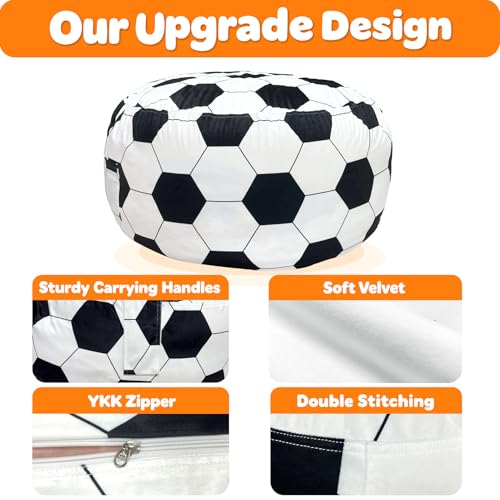Lukeight Soccer Stuffed Animals Storage Bean Bag Chair Cover - Premium Velvet Organizer with YKK Zipper Holds 60+ Plush Toys, Washable Kids Room Decor (No Filling, Large)
