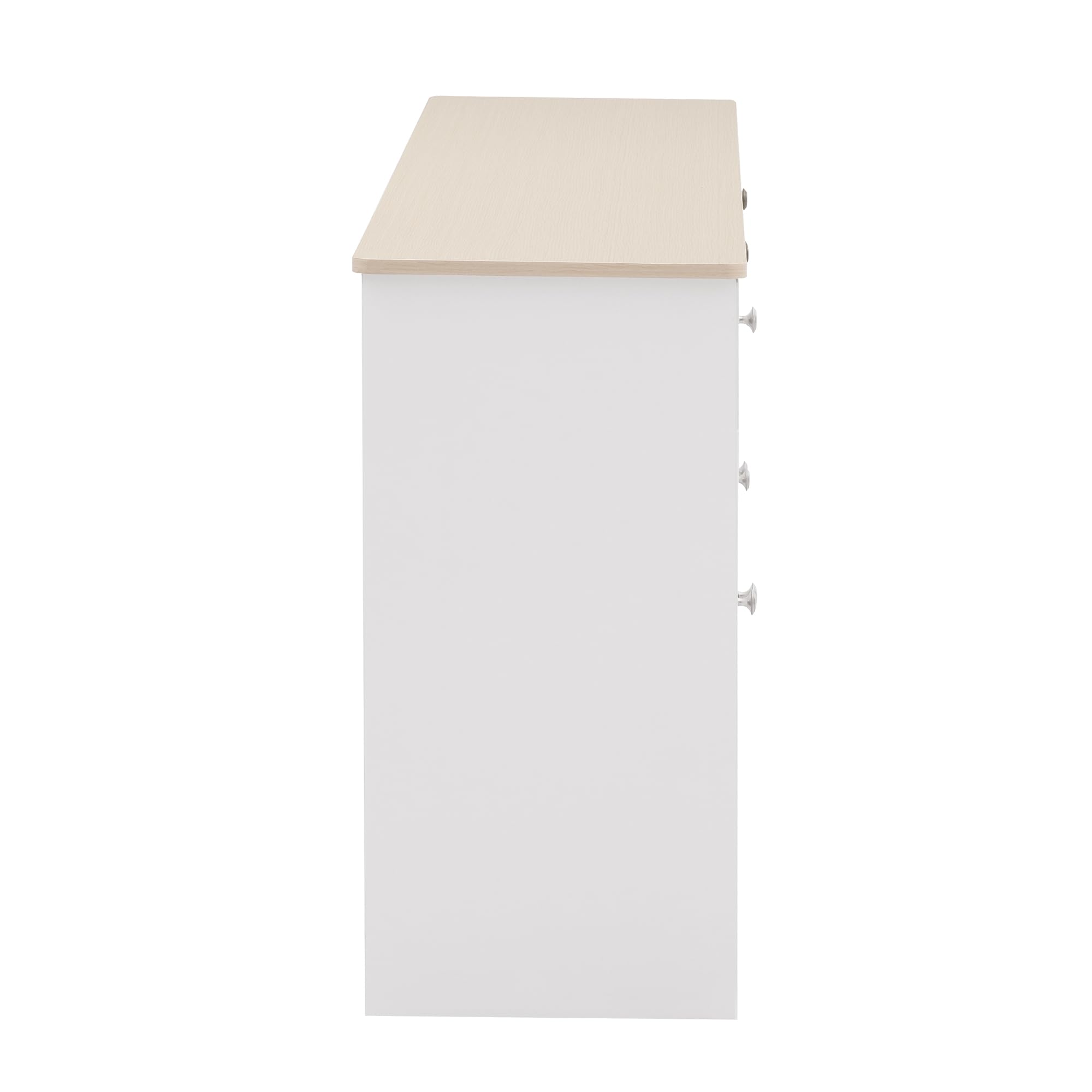 Credenza con venature in legno bianco, quattro ante, con tre cassetti, per sala da pranzo, soggiorno, colore legno e bianco