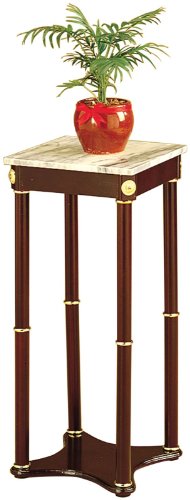 AtHomeMart Cherry Finish Wood Square Style Plant Stand with Marble Table Top