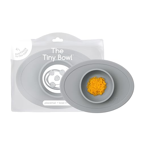 Image of ezpz Tiny Bowl (Gray) - Silicone Baby Bowl with Suction for 6 Months + - Built-in Placemat - First Foods + Baby Led Weaning - Fits on All Highchair Trays - Suction Bowls for Baby