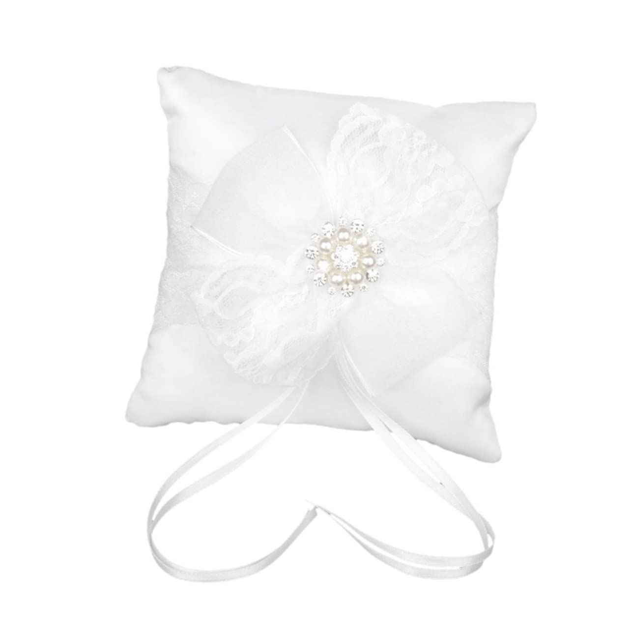 Cabilock 15x15cm Bridal Ring Pillow Wedding Ceremony Decor Satin Sparkling Ribbons Ring Bearer Pillow