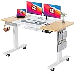 MAIDeSITe Electric Standing Desk Height Adjustable Standing Desk Sit Stand Desk with Memory Control and Anti-Collision Technology for Home Working(140 * 70cm,Black Frame+ Oak Desktop)