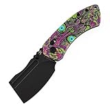 KANSEPT Korvid V Pocket Knife, 2.91'' America Blackwash D2 Blade, Jade G10 with Purple Undead Print Handle, Thumb Stud with Crossbar Lock, Double Sided Clip for EDC Camping Folding Knives TE2030V5
