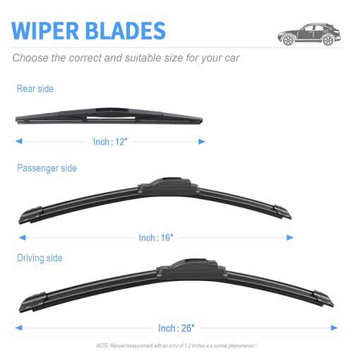 Image of Gavimnal Silicone Wiper Blades Replacement For Subaru Crosstrek 2013-2017 | 26 inch+16 inch Front & 12 inch Rear, All-Weather, Streak-Free, OE-fit, Quiet, Easy One-Click Install