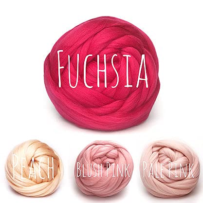 Chunky Wool - Fuchsia - for arm Knitting Chunky Blanket Weaving Felting Jumbo Yarn Giant Wool Soft 50g (0.11lb) - Image 3