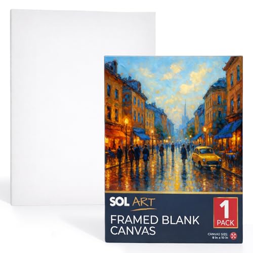 SOL 1pk Framed Blank Canvas for Painting 20cm x 25cm Artist Board with MDF Backing for Acrylic Oil & Mixed Media Pre-Stretched Surface for DIY Craft Display Studio or Classroom Use