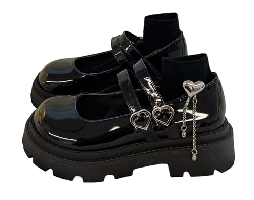 Zapatos Mary Jane negros con punta redonda y hebilla para un estilo colegial JK