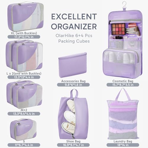 Image of OlarHike 10 Set Packing Cubes for Travel,Gifts for Women Mom,Anti-Tearing Suitcase Organizer,with Over 1000 pcs Mesh Holes,Vacation Essentials & Accessories for Cruise Ship