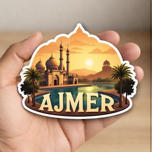 Image of Naxon Ajmer City Theme Souvenir Wooden Fridge Magnet | Rajasthan Spiritual Landmark Design 3x3 Inch Refrigerator Magnet for Kitchen & Home Decor | Travel Gift from Ajmer | Pack of 1
