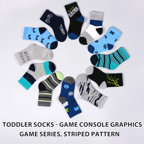 Image of 12 Pairs Boys Dinosaur Crew Socks, Toddler Novelty Socks Ages 1-7