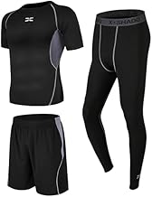 GRECERELLE Herren 3-Teiliges Athletik Set, Ultimative Performance Ausrüstung für Laufen & Fitness - Kurzarm Top, Shorts, & Kompressions Tights