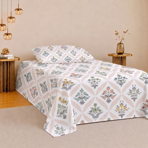 Image of IVAZA 260 TC Soft Ezyption Cotton Floral Single Bed Sheet - Single bedsheet with 1 Pillow Cover Hypoallergenic, Brethable, (Size- 90 x 60 Inch Sage Green
