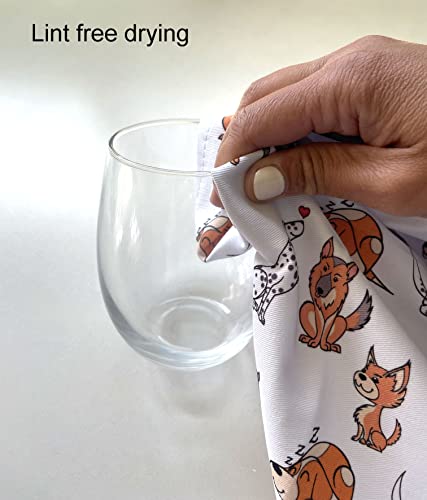 Sunshine Vibes Set Of 3 Tea Towels 100% Cotton Dog Lover Pattern With Hanging Loop; To Tackle All Of Your Drying, Wiping And Cleaning Kitchen Tasks For Dog Lover! #TOP1