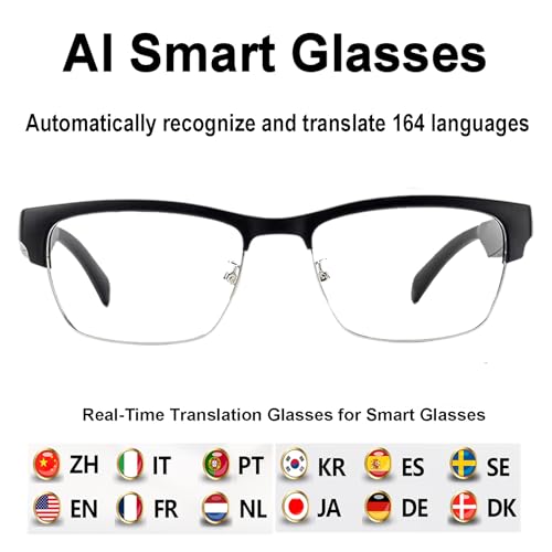 Image of AI Smart Glasses with Real-Time Translation for 164 Languages,Bluetooth 5.4 Translate Glasses for Men Women,Blue Light Blocking,Hand-Free for Travel & Business (AI Translate-Silver)