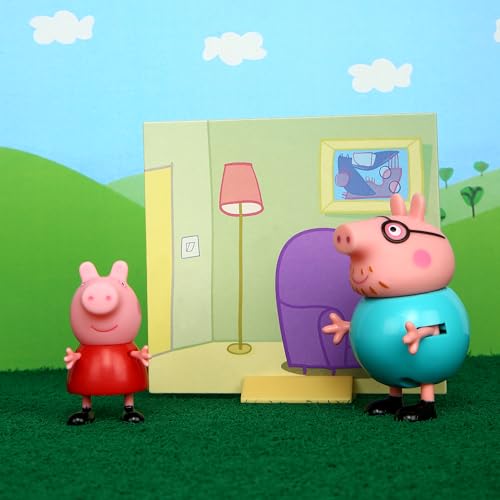 Image of Peppa Pig and Daddy Pig Twin Figure Fun Pack Animal Figure Set with Two Poseable Figures and a Scene Card, Preschool Toy for Girls and Boys Ages 3 Birthday Gift Toys for Kids