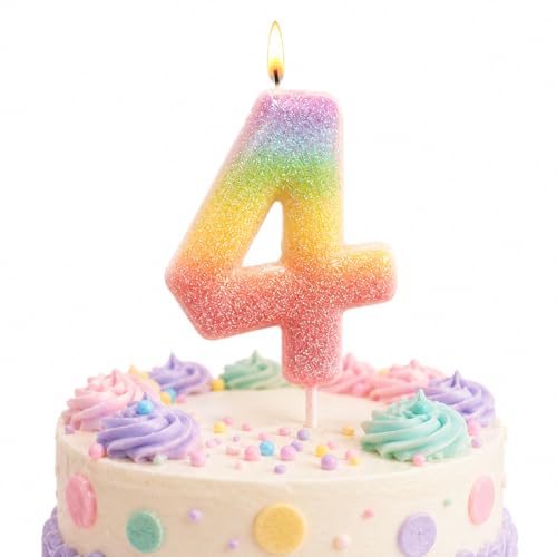 Image of Wanna Party Glitter Colorful 4th Birthday Candle, Number 4 Cake Candle Cake Toppers for Girl Women, Glitter Colorful Themed Party Decorations Supplies Birthday Gifts