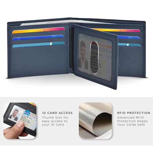 Image of Oak Leathers Leather Wallet for Men - RFID Bifold Wallets with 9 Credit Cards 1 ID Window Slim Minimalist Front Pocket Gift For Men