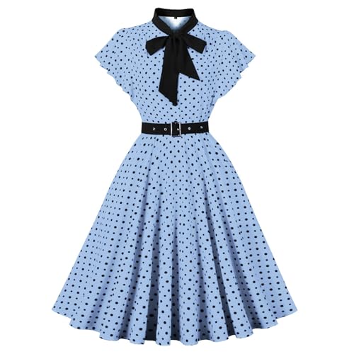 Rockabilly Kleider Damen 50er 60er Jahre Kurzarm Polka Dots Coctailkleid Vintage Swing Fashion Kleider Hochzeit Festlich Knielang Kleid Tunika...