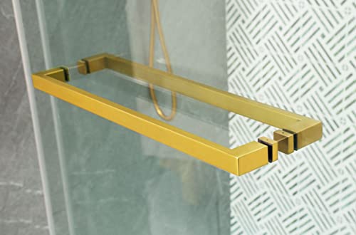 Yelna Frameless Double Sliding Shower Glass Door Gold 56 - 60 W X 76 H,3/8(10Mm) Thick Clear Tempered Glass,Heavy Duty Stainless Steel Hardwares,Rectangle Handles,Brushed Gold,Bypass Shower Enclosure #TOP3