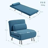 HOMCOM Velvet Single Chair Bed, 3-in-1 Convertible Sleeper Chair with Adjustable Backrest, Pillow, for Living Room, Bedroom, Blue - Image 3