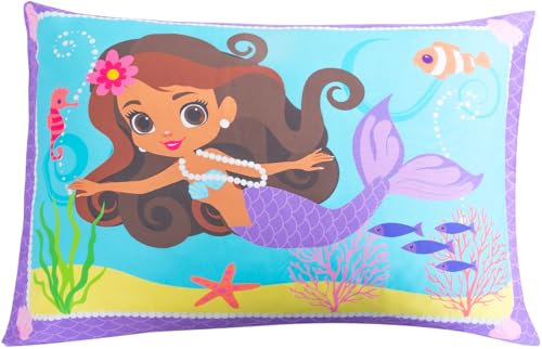 Image of Todays Kids Mermaids 2-Piece Toddler Bedding Set - Breathable 100% Soft Brushed Microfiber Polyester, Standard Size Mermaid Bedding, Gentle on Delicate Skin, Fitted Toddler Bed Sheet Set & Pillowcase
