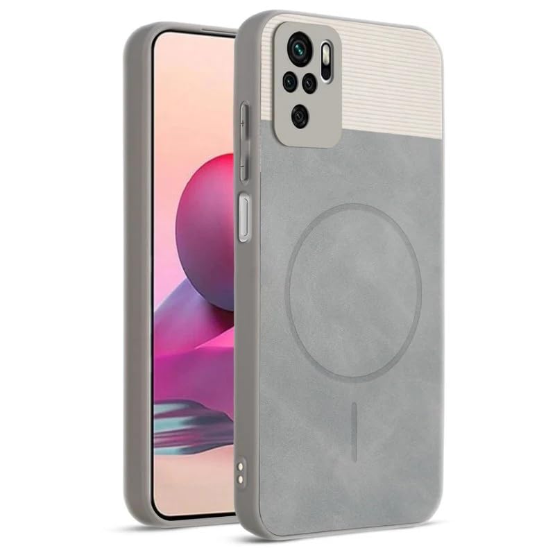 Image of Bintage case Macc-Safe Design Hard Light Weight Back Case | Soft Border Camera Protect | Dual PU Leather Finish Back Cover Compatible for Mi REDMI Note 10 - White & Grey