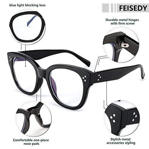 Image of FEISEDY Classic Cat Eye Blue Light Blocking Reading Glasses Women Oversized Butterfly Computer Readers B9091 (Black 3.5x)