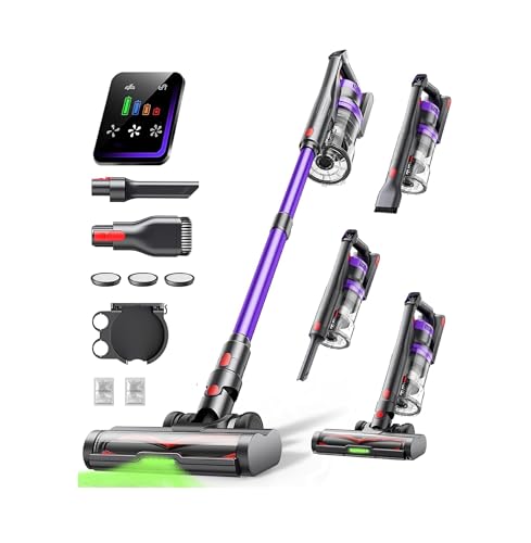 Powerffy Cordless Vacuum Cleaner 45KPa 600W Powerful Stick Vacuum for Home 60Mins Runtime 1.8L XL Dust Cup One-Touch Empty Green LED Anti-Tangle Brush & Fragrance for Pet Hair Carpet Hard Floor