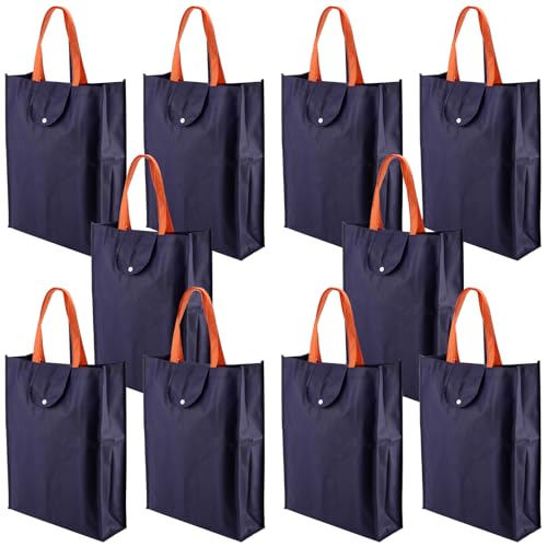 MOUYAT 10 PCS Foldable Shopping Bag, Large Reusable Grocery Bags, Washable Fabric Tote Bag for Grocery Travel, Picnic