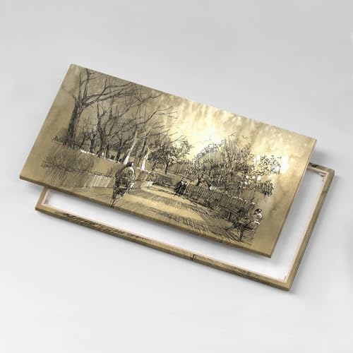 Croquis parc et arbres en sépia tableau photo sur toile 120x60