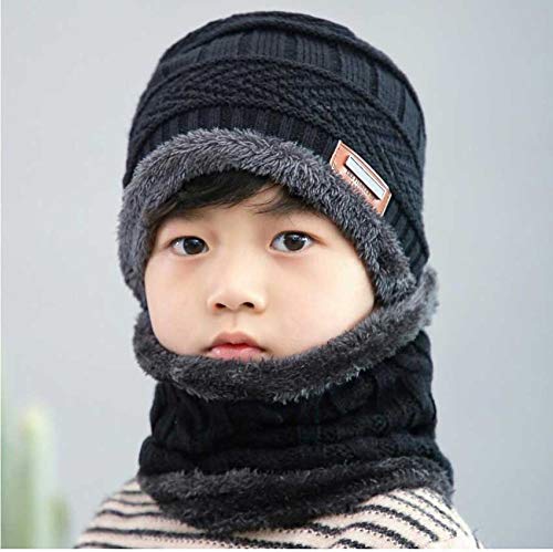 Image of Woolen Winter Cap with Neck Scarf for Boys and Girls /Kids Winter Cap (Age 5-14 Years)